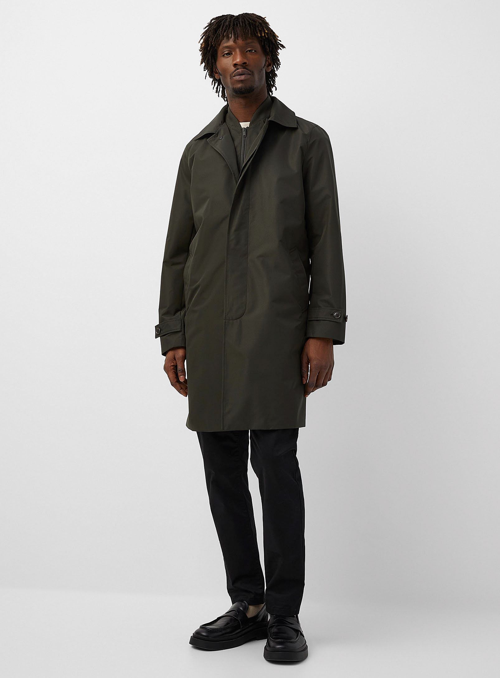 Le 31 Double-collar Trench Coat In Mossy Green