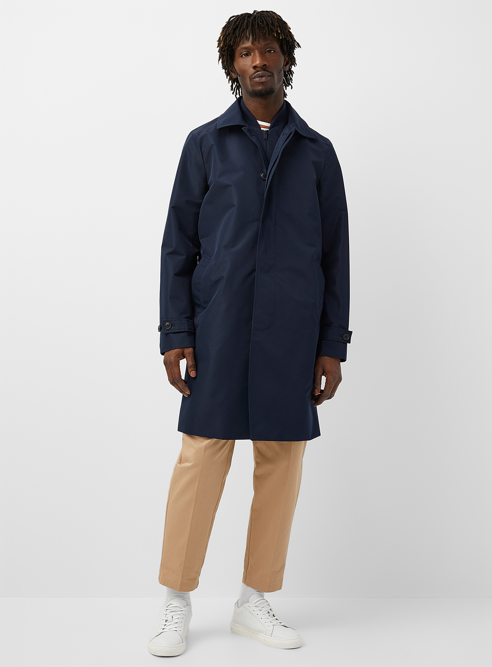 Le 31 Double-collar Trench Coat In Marine Blue