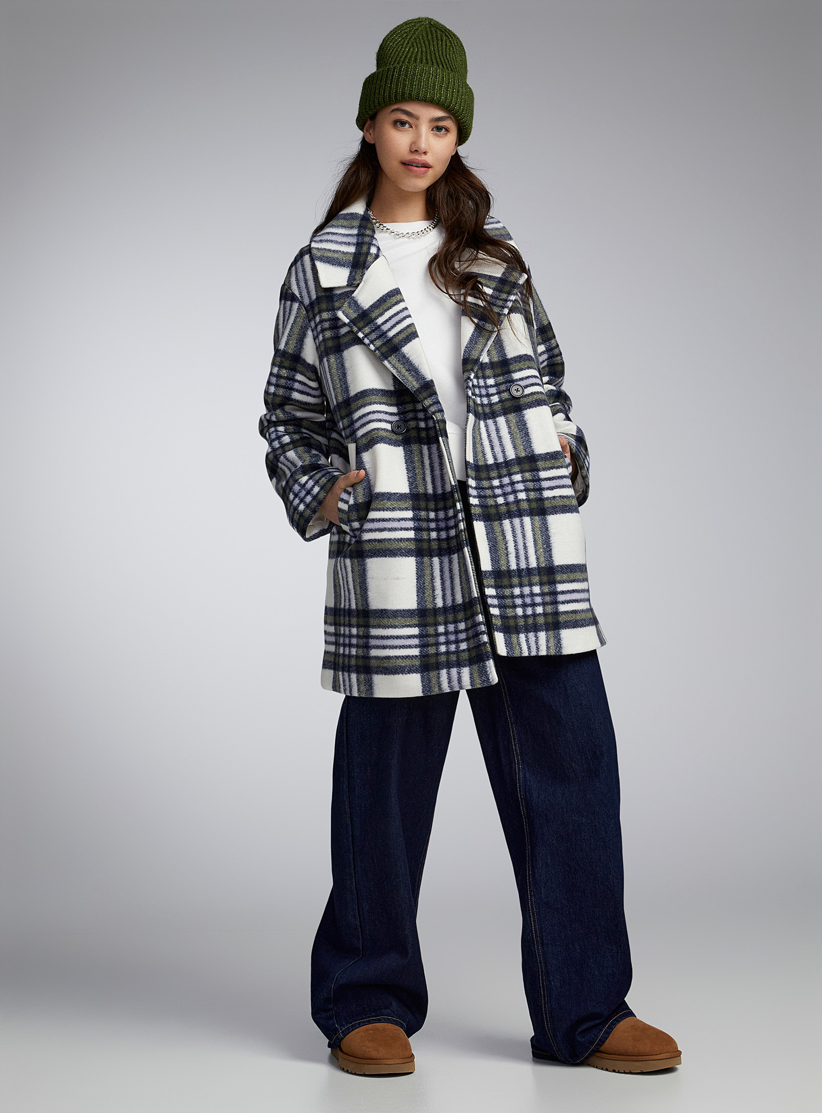 Twik Checkered Brushed Felt Coat In Assorted