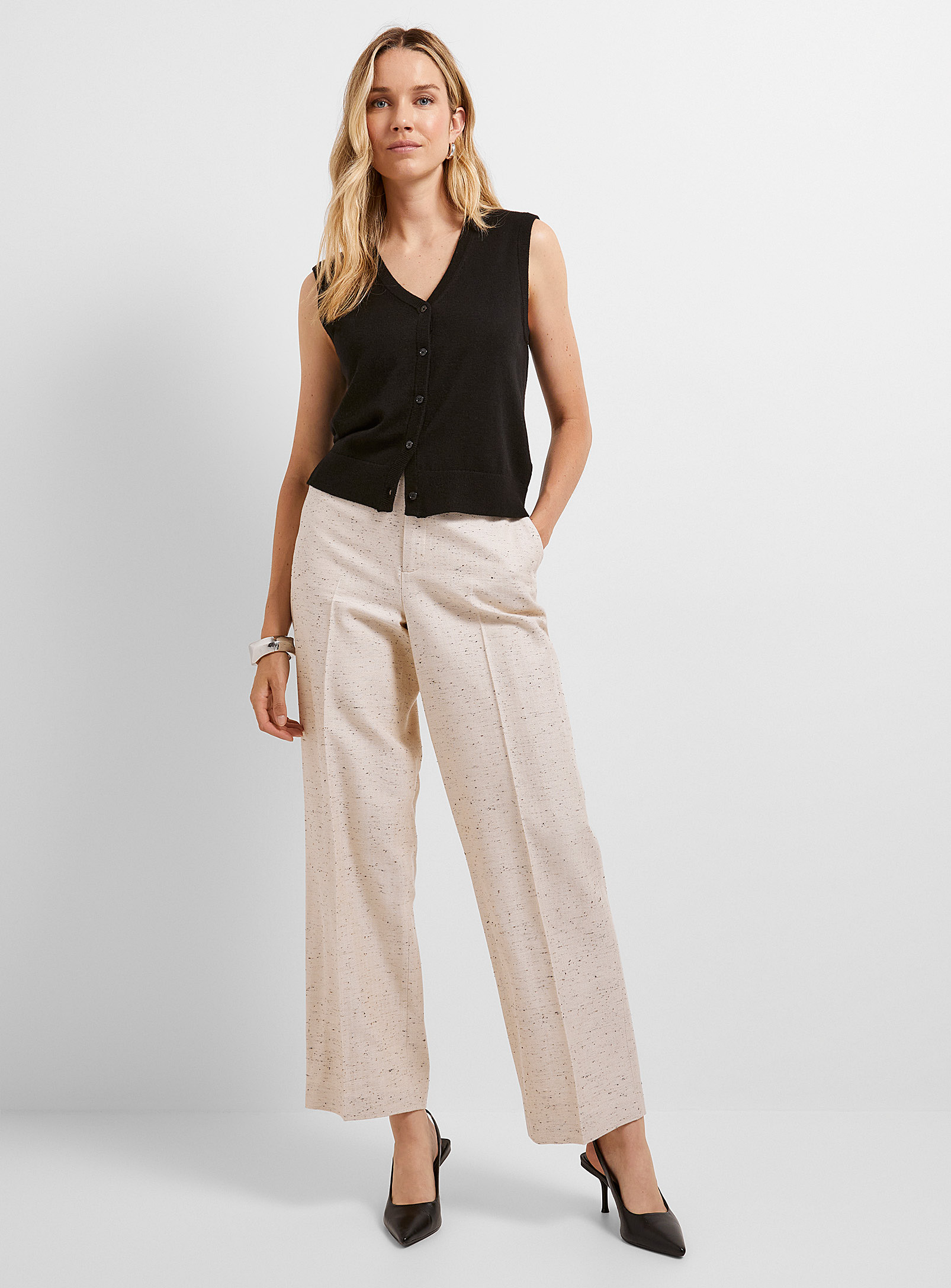 Contemporaine Speckled Wide-leg Pant In Neutral
