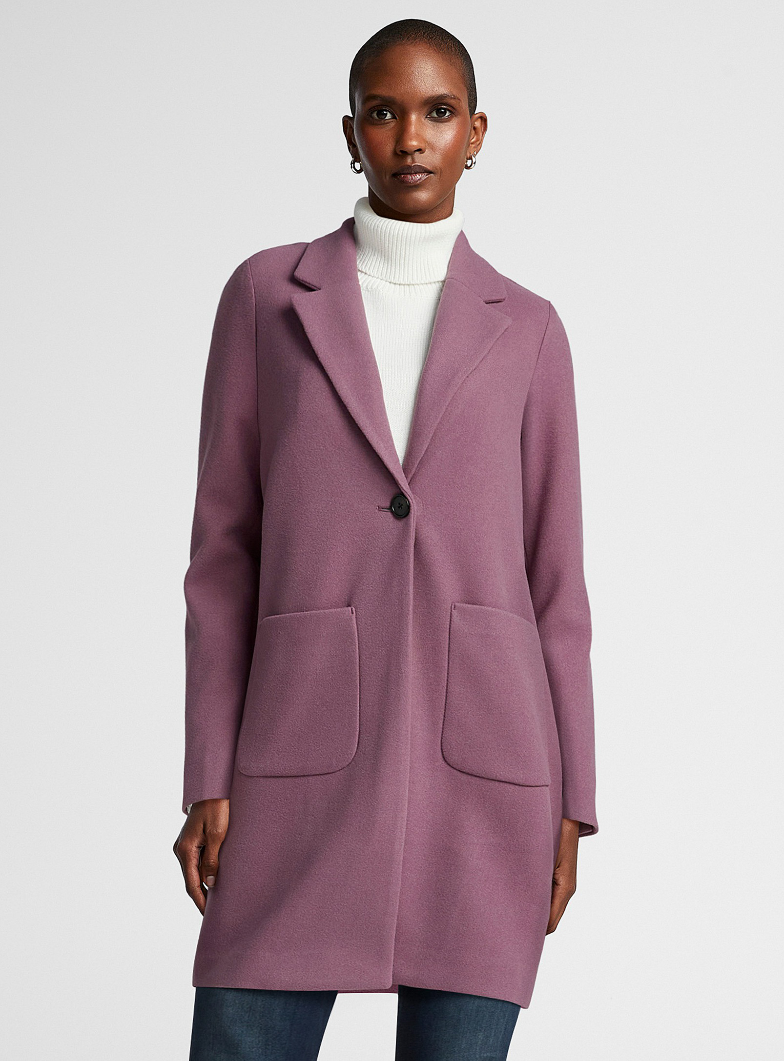 Contemporaine Single-button Felted Knit Overcoat In Pink
