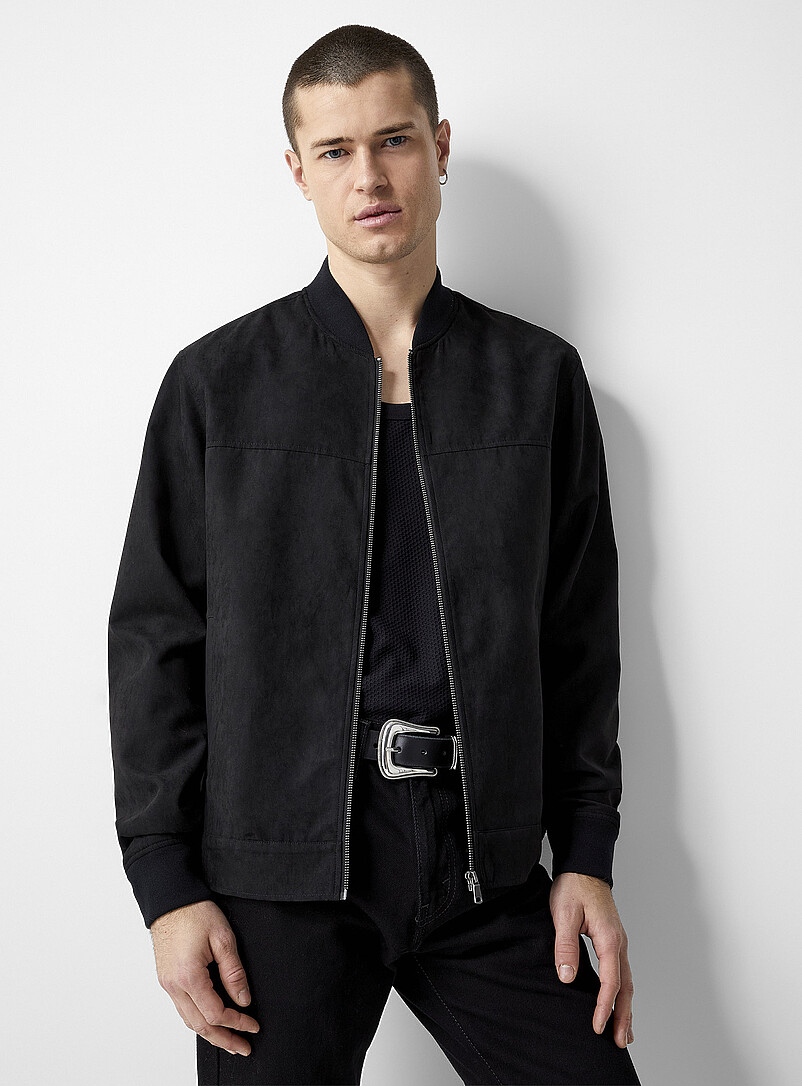 Faux-Suede Bomber Jacket