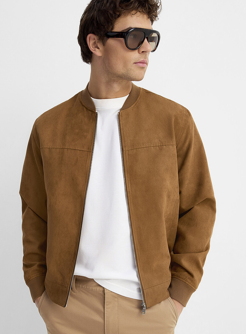 Faux-Suede Bomber Jacket
