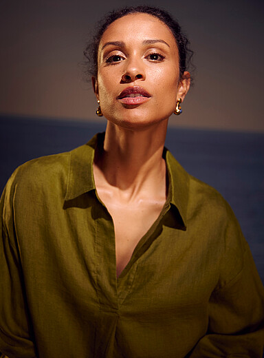 Johnny-collar pure linen blouse product image 3