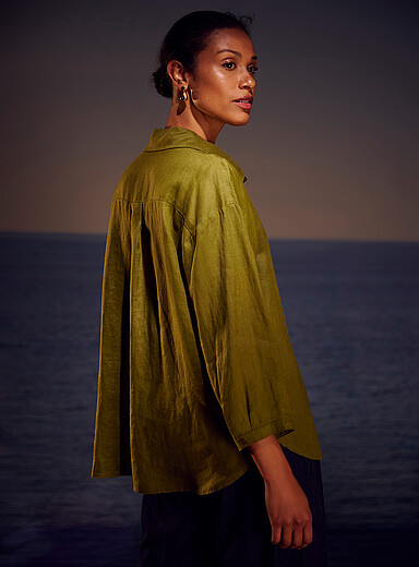 Johnny-collar pure linen blouse product image 4