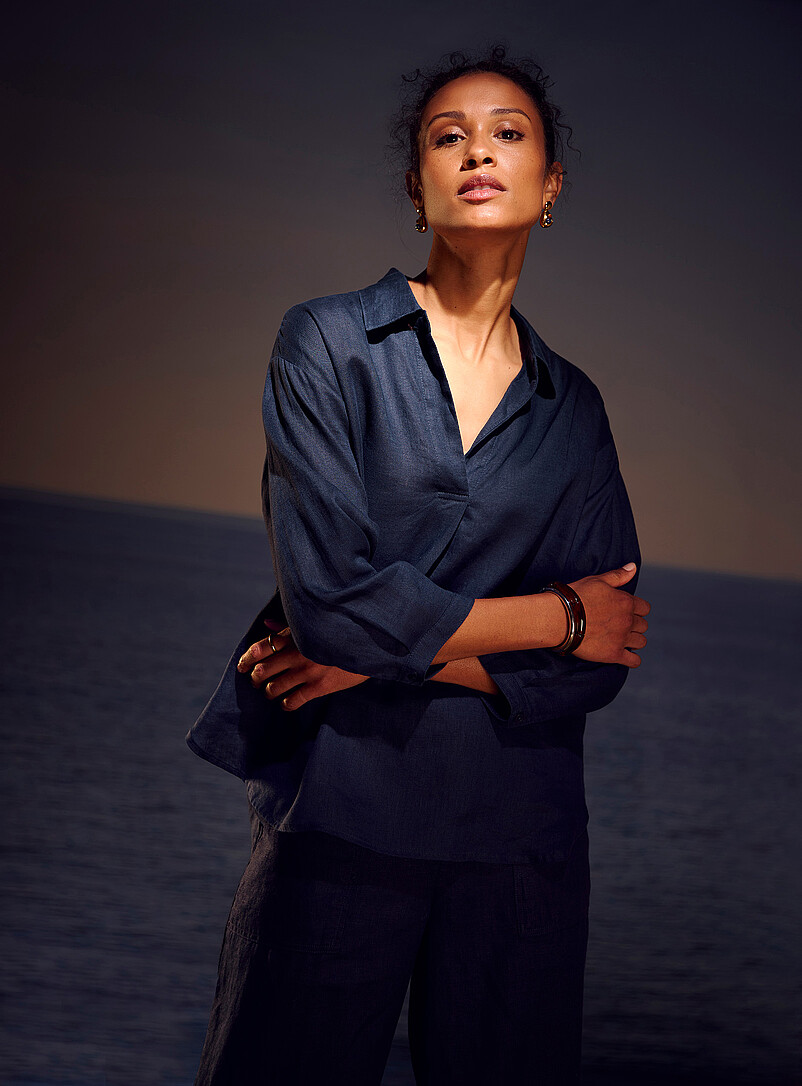 Johnny-Collar Pure Linen Blouse