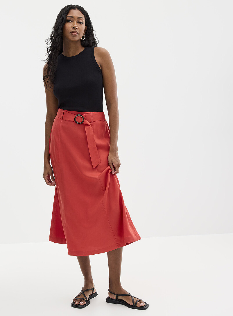 Belted Flowy Lyocell Flared Skirt