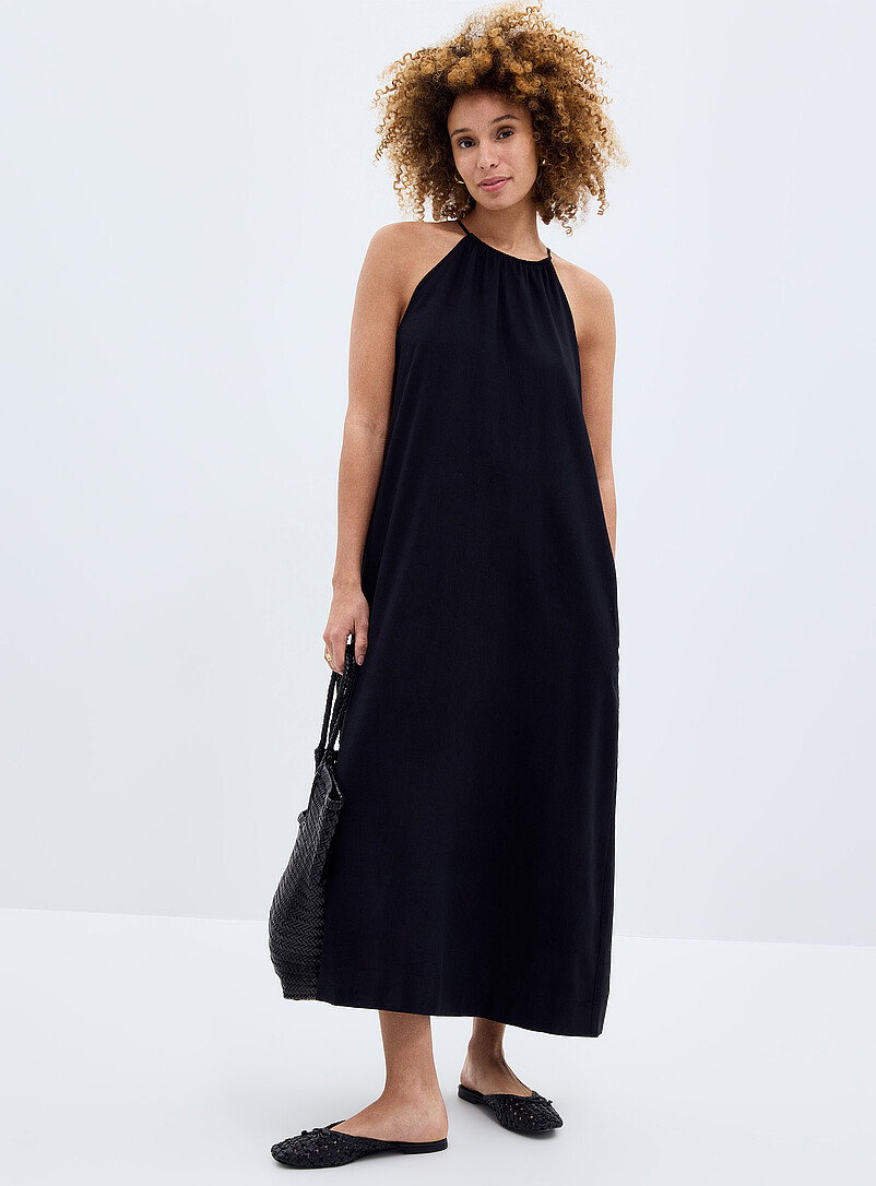 Linen-Blend Trapeze Dress