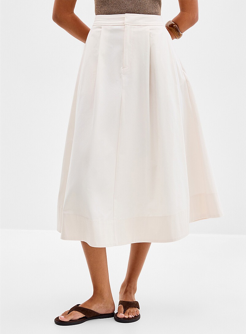Pleated structured twill flared skirt product image 2