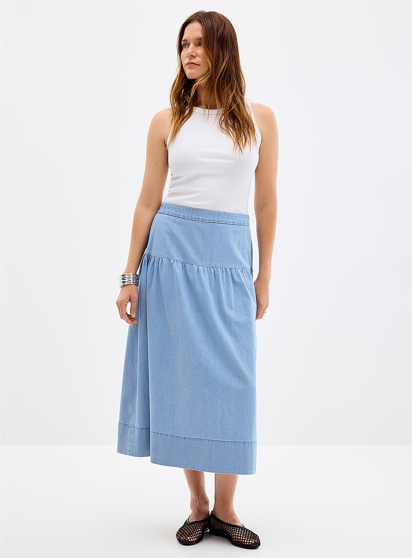 Two-tiered light denim skirt product image (primary)