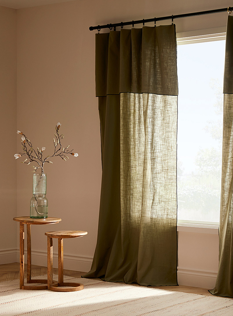Simons Maison: Le rideau pur coton bord cousu Longueur ajustable 130 x 270 cm Vert pâle-lime