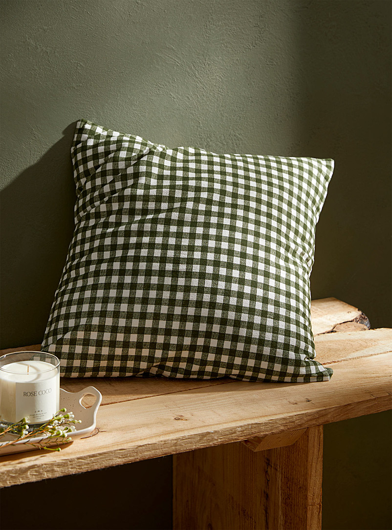 Simons Maison Mossy Green Olive gingham check cushion 45 x 45 cm