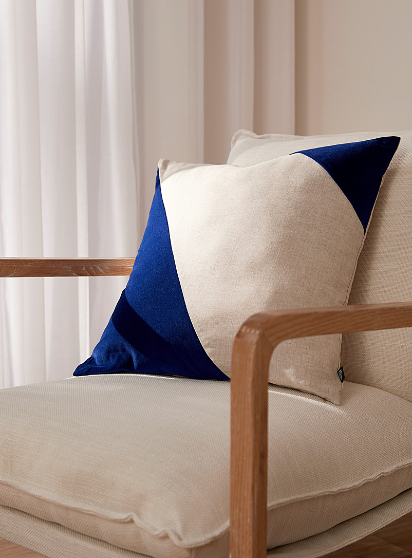 Simons Maison Blue Linen and velvet cushion 50 x 50 cm