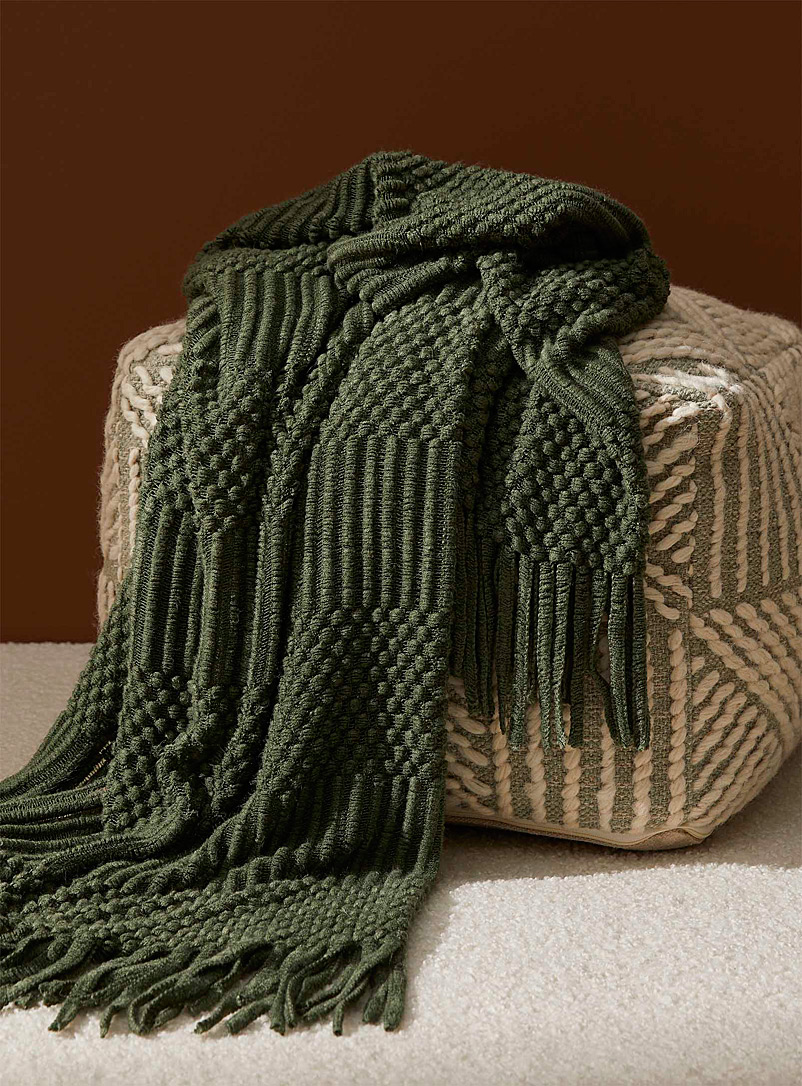 Simons Maison Khaki/Sage/Olive Textured knit throw 130 x 150 cm