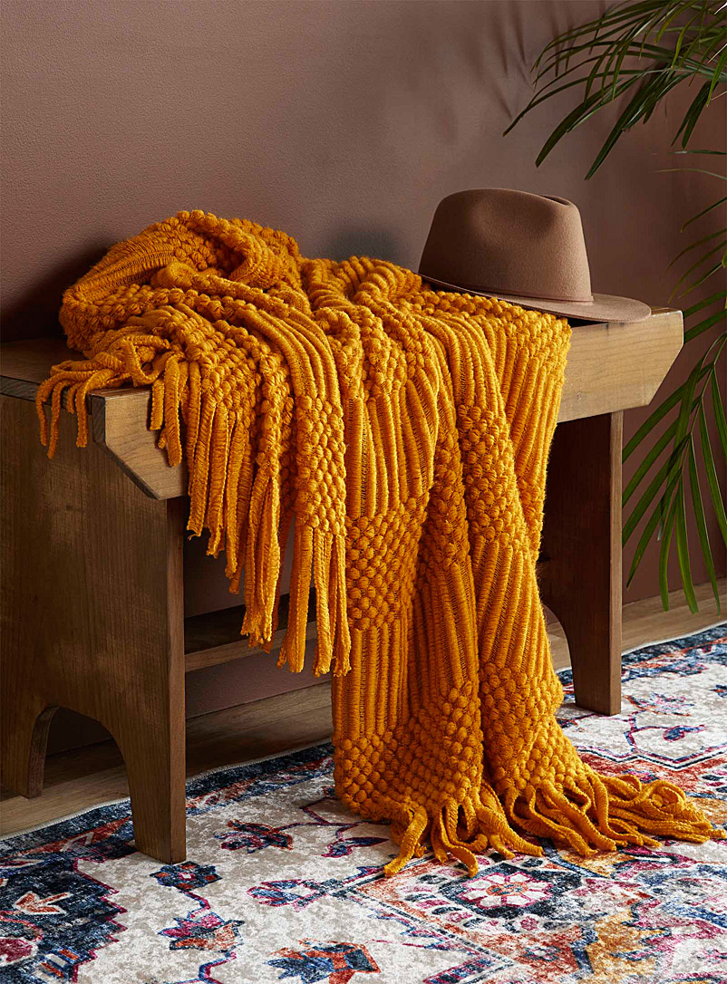 Simons Maison Medium Yellow Textured knit throw 130 x 150 cm