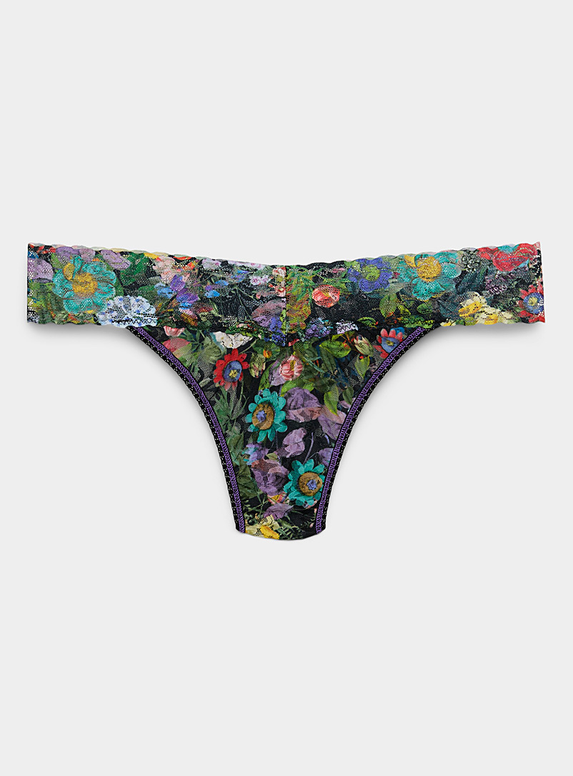 Hanky Panky Patterned Blue Classic-waist floral lace thong for women