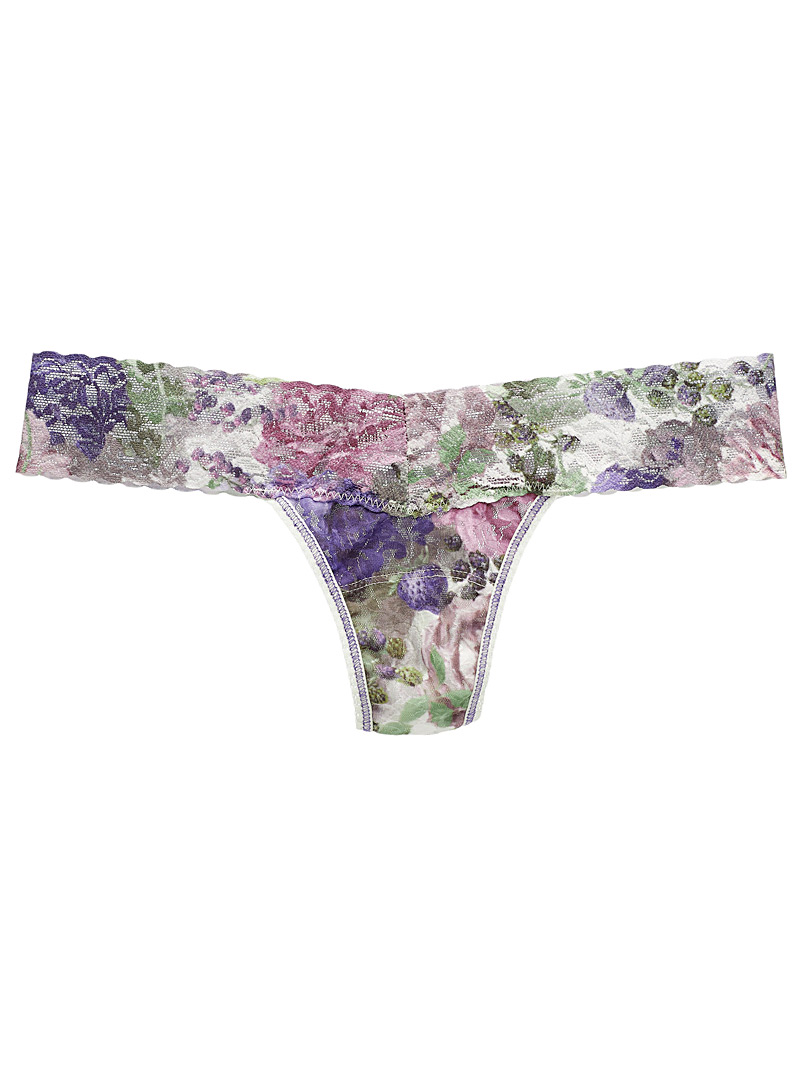 Hanky Panky Patterned Ecru Purple flower low-rise thong for women
