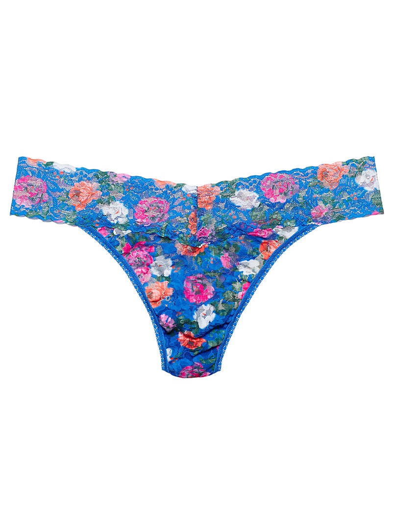 Hanky Panky Patterned Blue Floral lace classic-waist thong for women