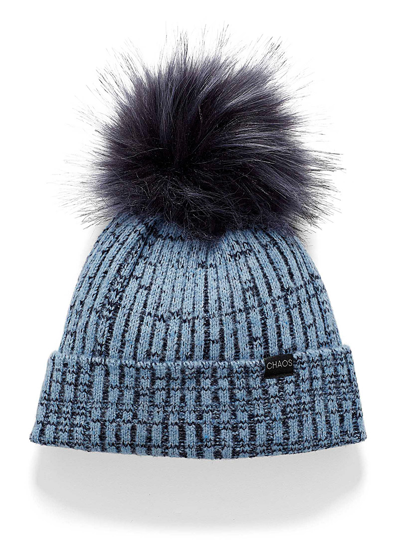Chaos Blue Static wave pompom tuque for women