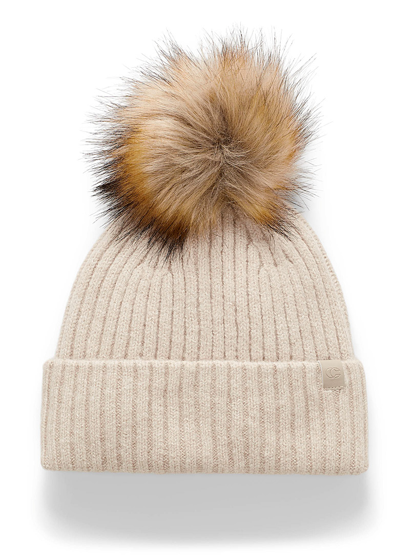 Chaos Cream Beige Respect pompom ribbed tuque for women