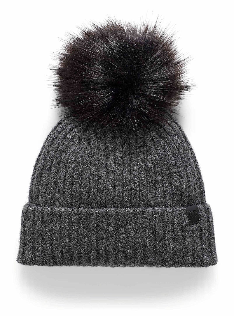 Chaos Charcoal Respect pompom ribbed tuque for women