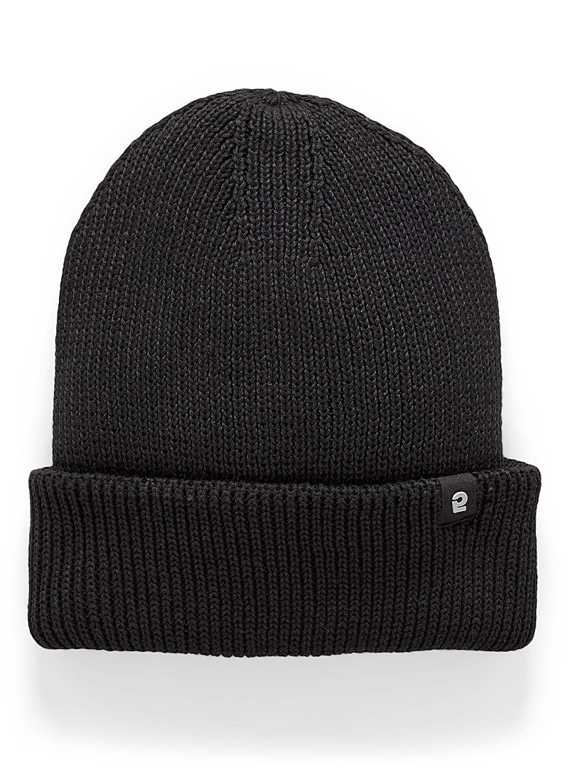 I.FIV5 Black Recycled fibre logo cuffed tuque for women