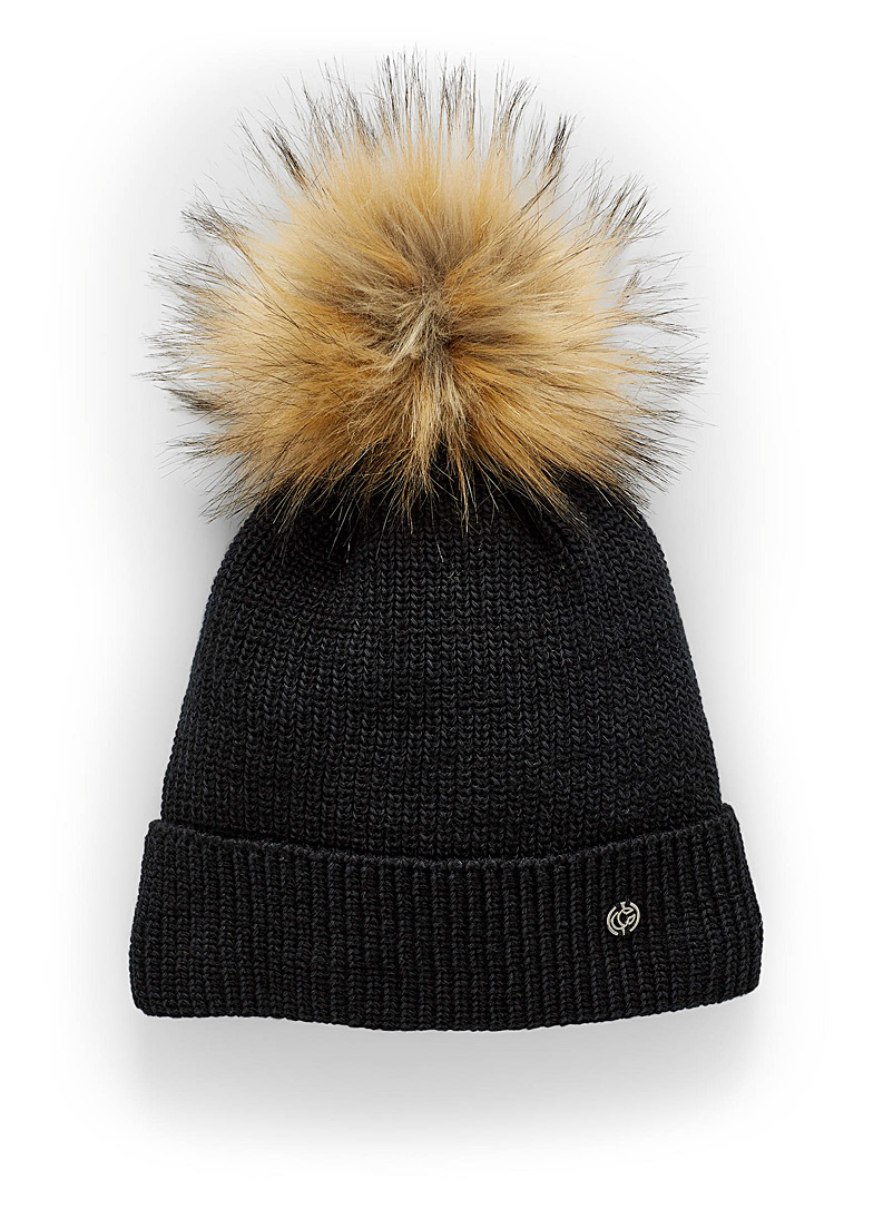 Chaos Grey Aster pompom ribbed tuque for women