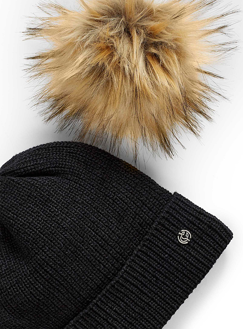 Chaos Grey Aster pompom ribbed tuque for women