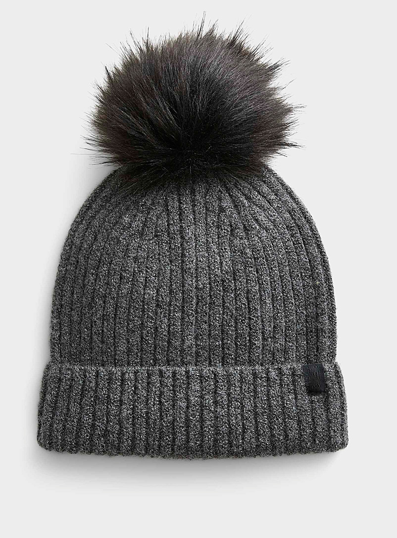 I.FIV5 Charcoal Respect pompom ribbed tuque for women