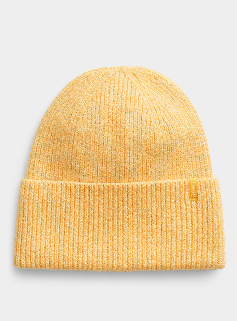I.FIV5 Golden Yellow Ribbed half-cuff tuque for women