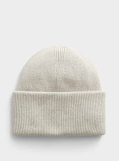 I.FIV5: La tuque coton recycl&eacute; large revers Ivoire - Beige cr&egrave;me pour femme