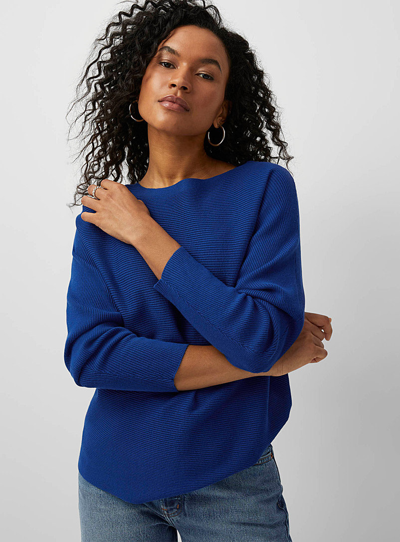 Contemporaine Sapphire Blue Batwing-sleeve ribbed sweater for women