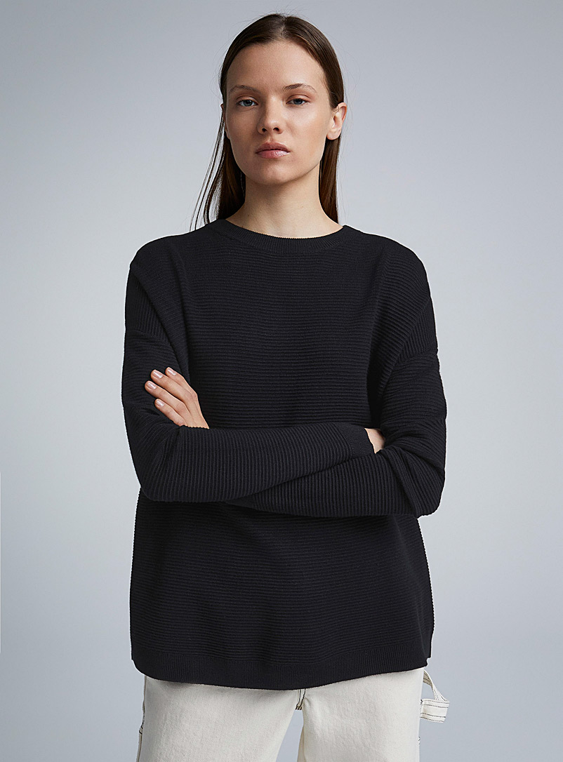 Twik Black Loose ottoman sweater for women