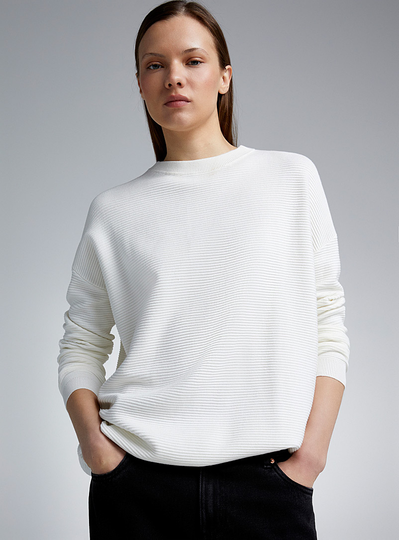 Twik Ivory White Loose ottoman sweater for women