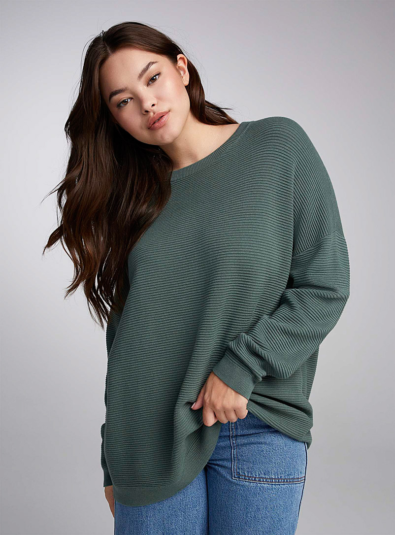 Twik Kelly Green Loose ottoman sweater for women