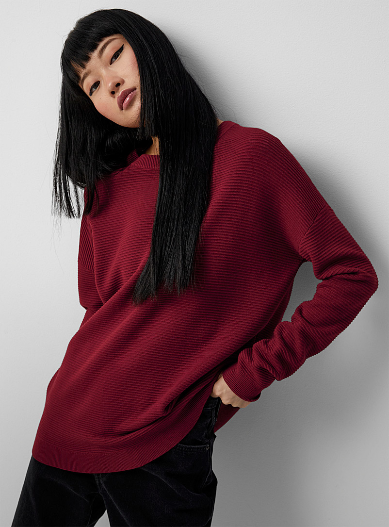Twik Cherry Red Loose ottoman sweater for women