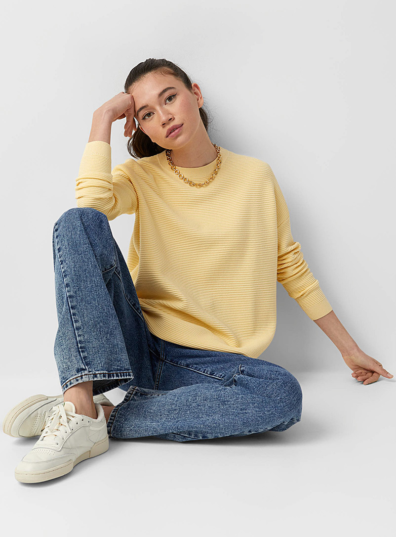 Twik Light Yellow Loose ottoman sweater for women