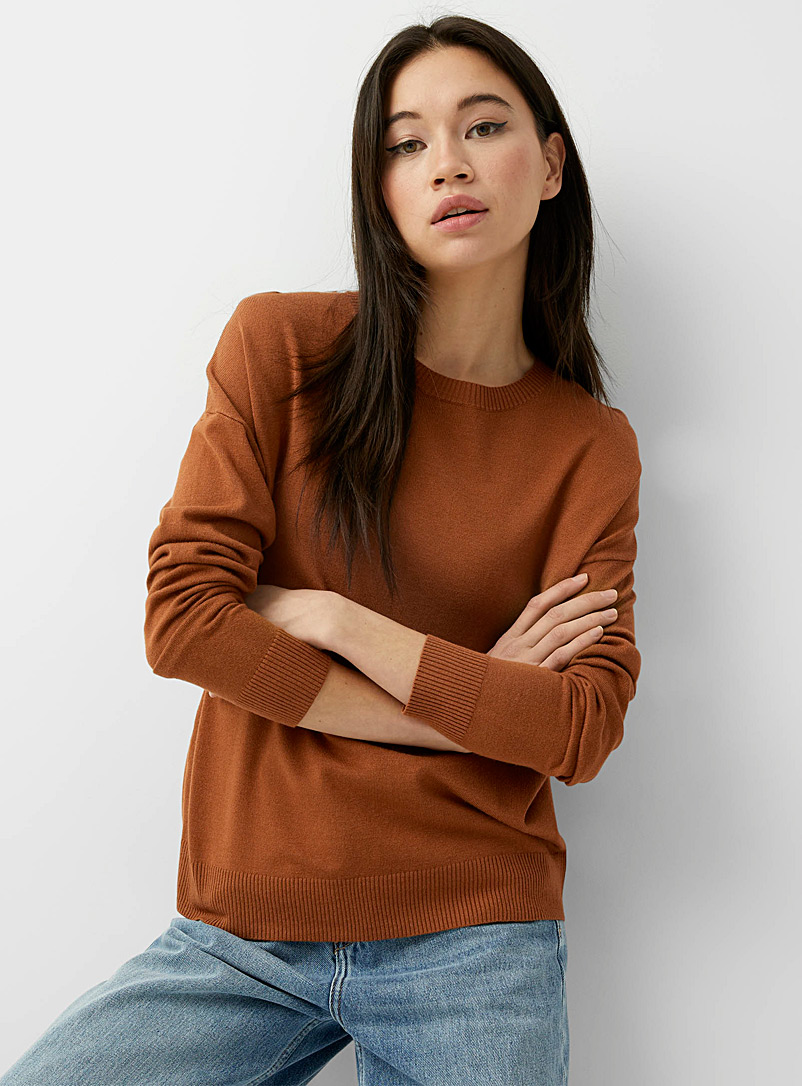 Twik Brown Silky knit crew-neck sweater for women
