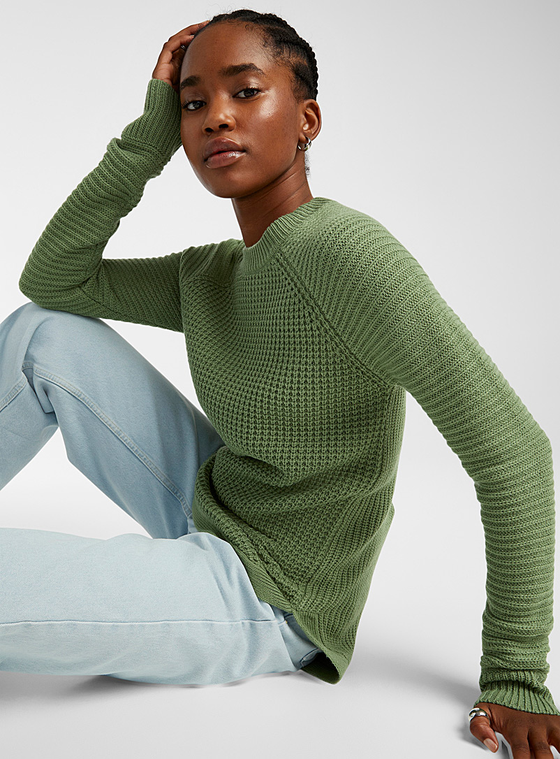 Twik Kelly Green Ribbed knit sweater for women