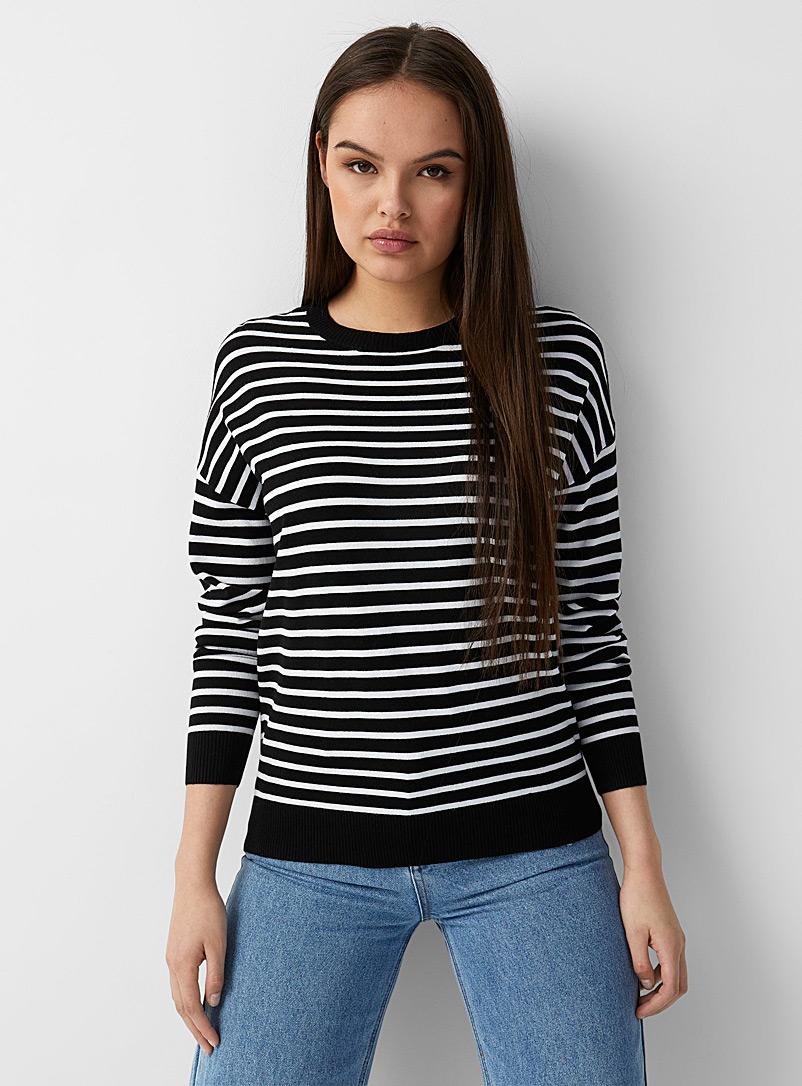 Twik Black Oversized striped silky knit sweater for women