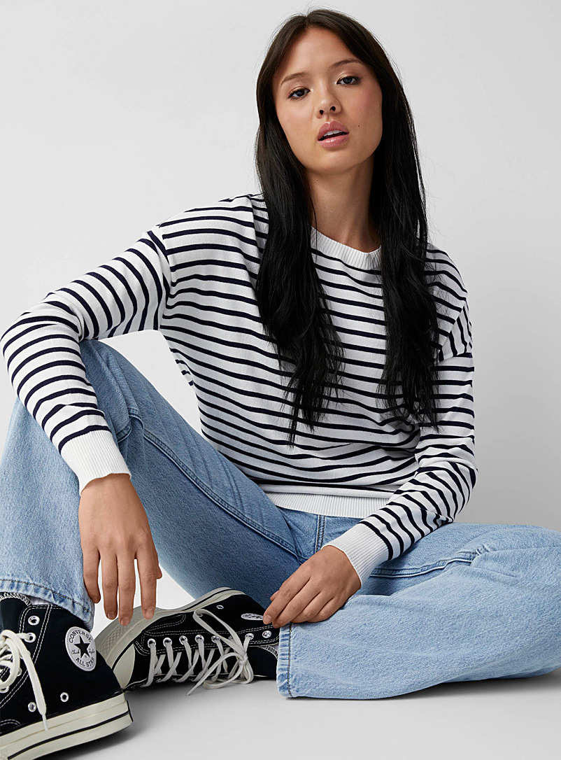 Twik White and black Oversized striped silky knit sweater for women