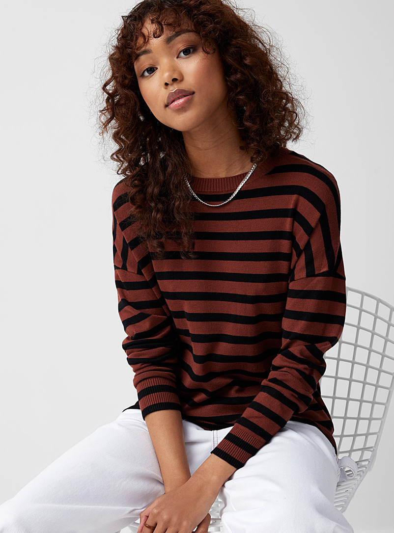 Twik Patterned Black Oversized striped silky knit sweater for women