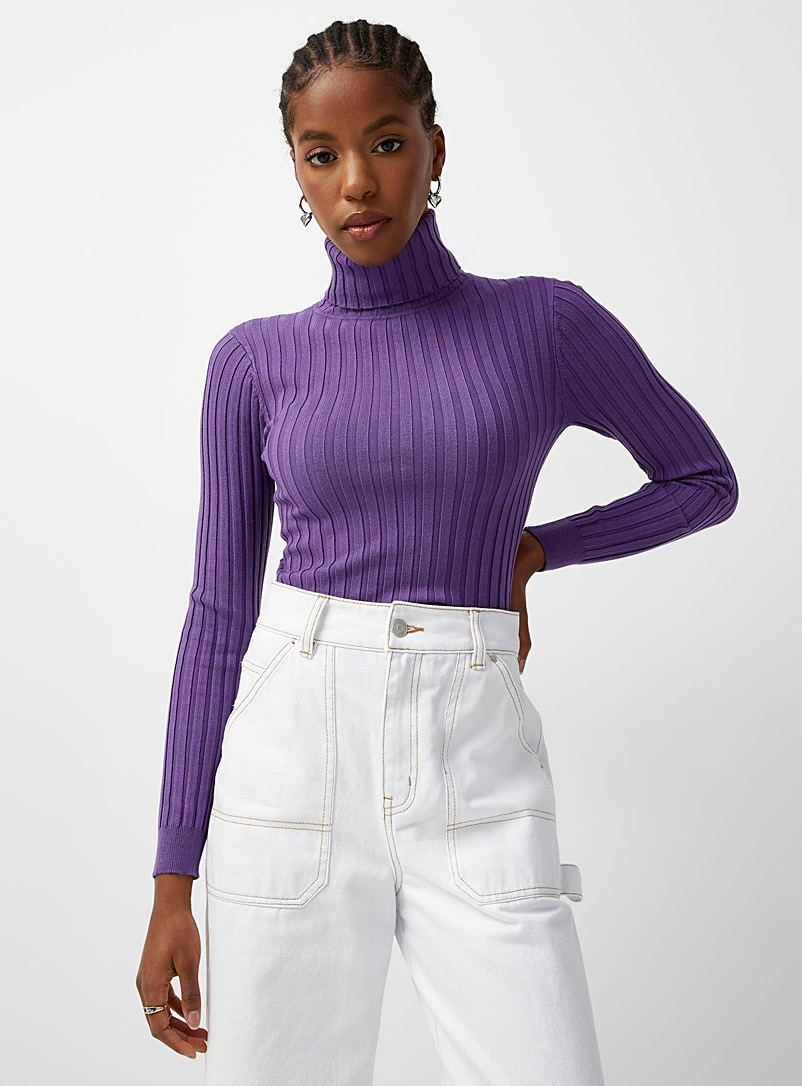Twik Mauve Wide-ribbed fitted turtleneck for women