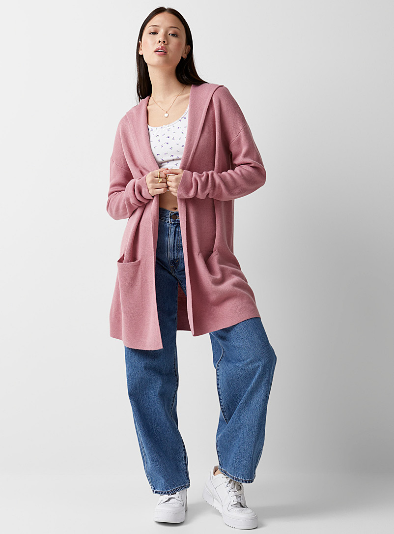 Twik Pink Minimalist hooded cardigan for women
