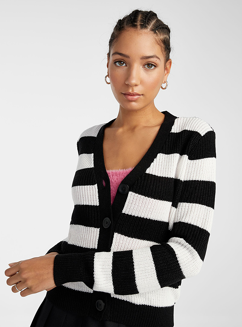 Twik Patterned White Ribbed cropped cardigan for women