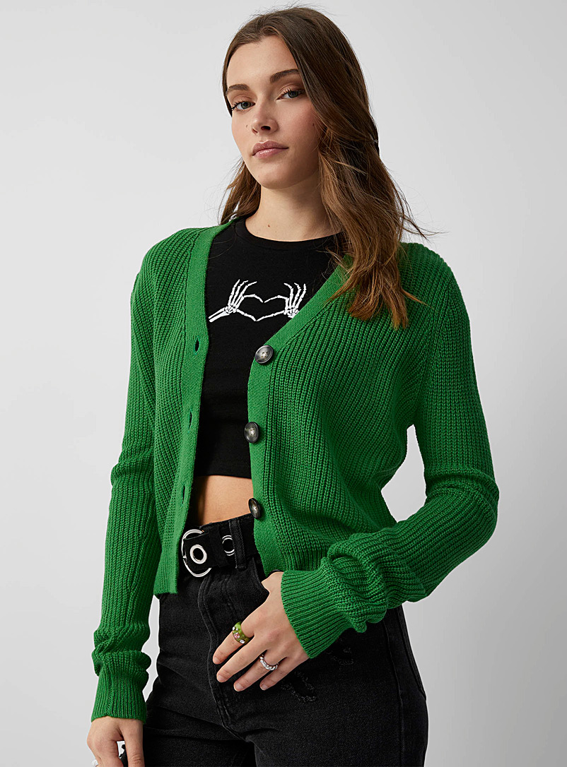 Twik Bottle Green Ribbed knit and buttons cardigan for women
