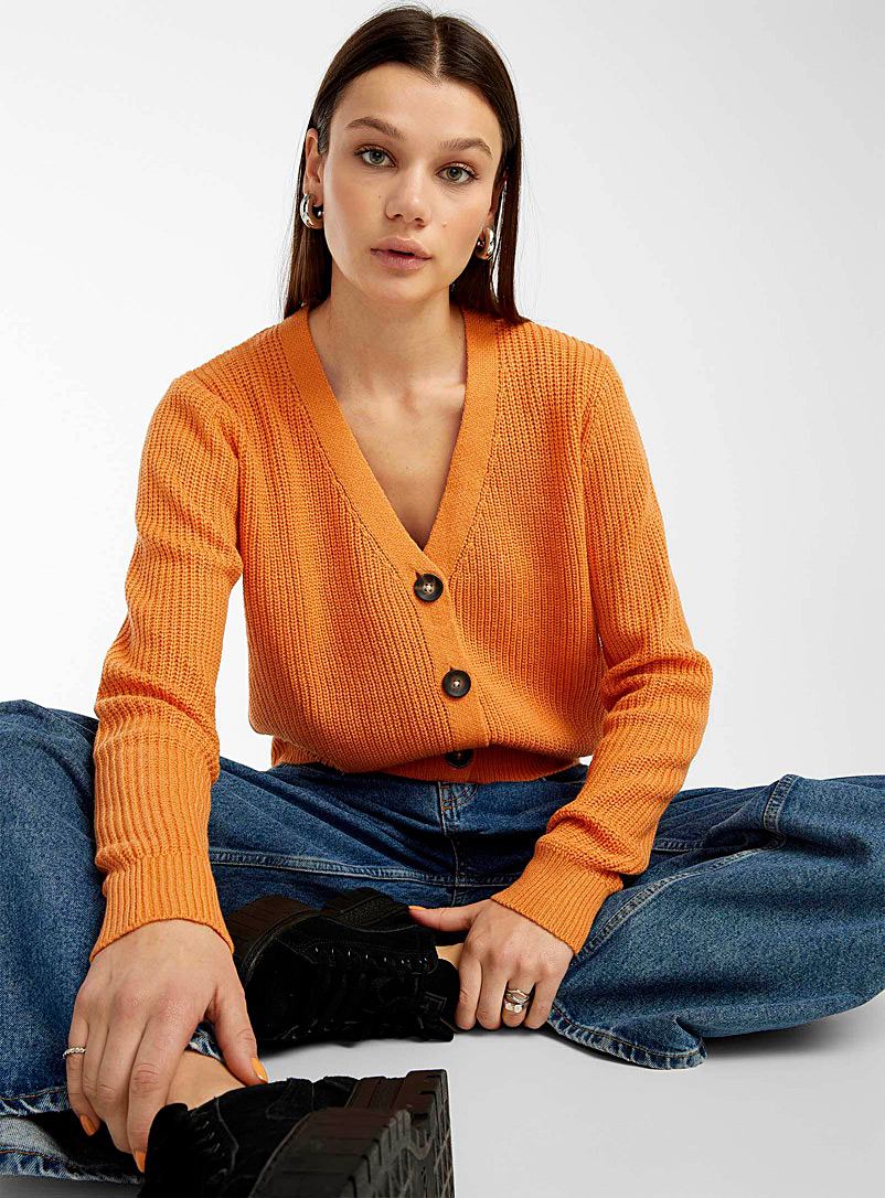 Twik Tangerine Ribbed cropped cardigan for women