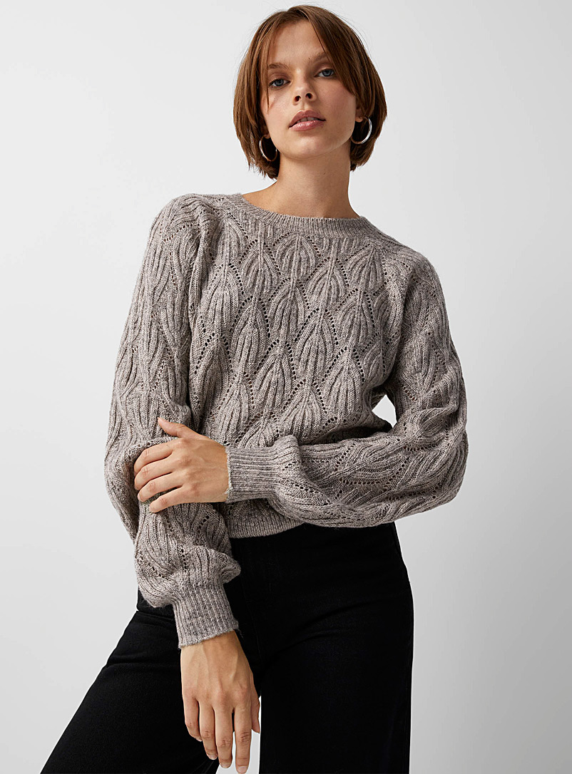 Twik Light Brown Arched pointelle-knit sweater for women