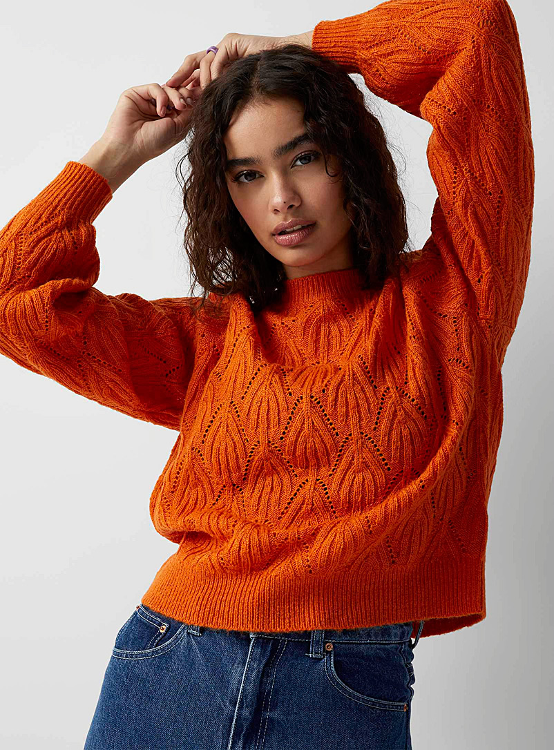 Twik Dark Orange Arched pointelle-knit sweater for women