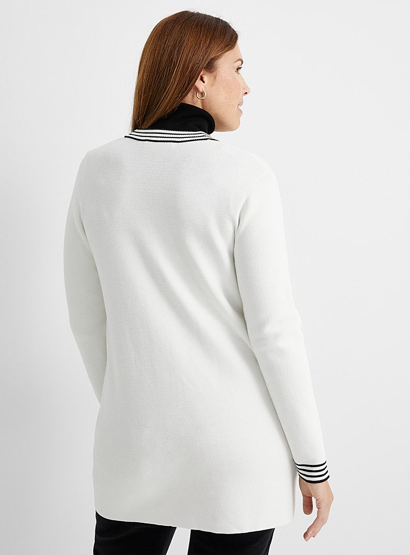 Contemporaine Ivory White Chic-edging long cardigan for women